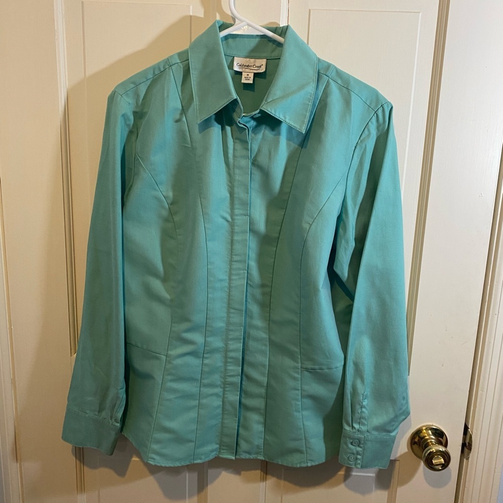 Coldwater Creek Blue Button Up Blouse SIZE MEDIUM